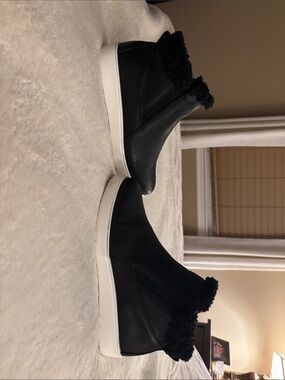 Muk Luks Black Faux-Shearling High-Top Slip-On Booties with White Sole